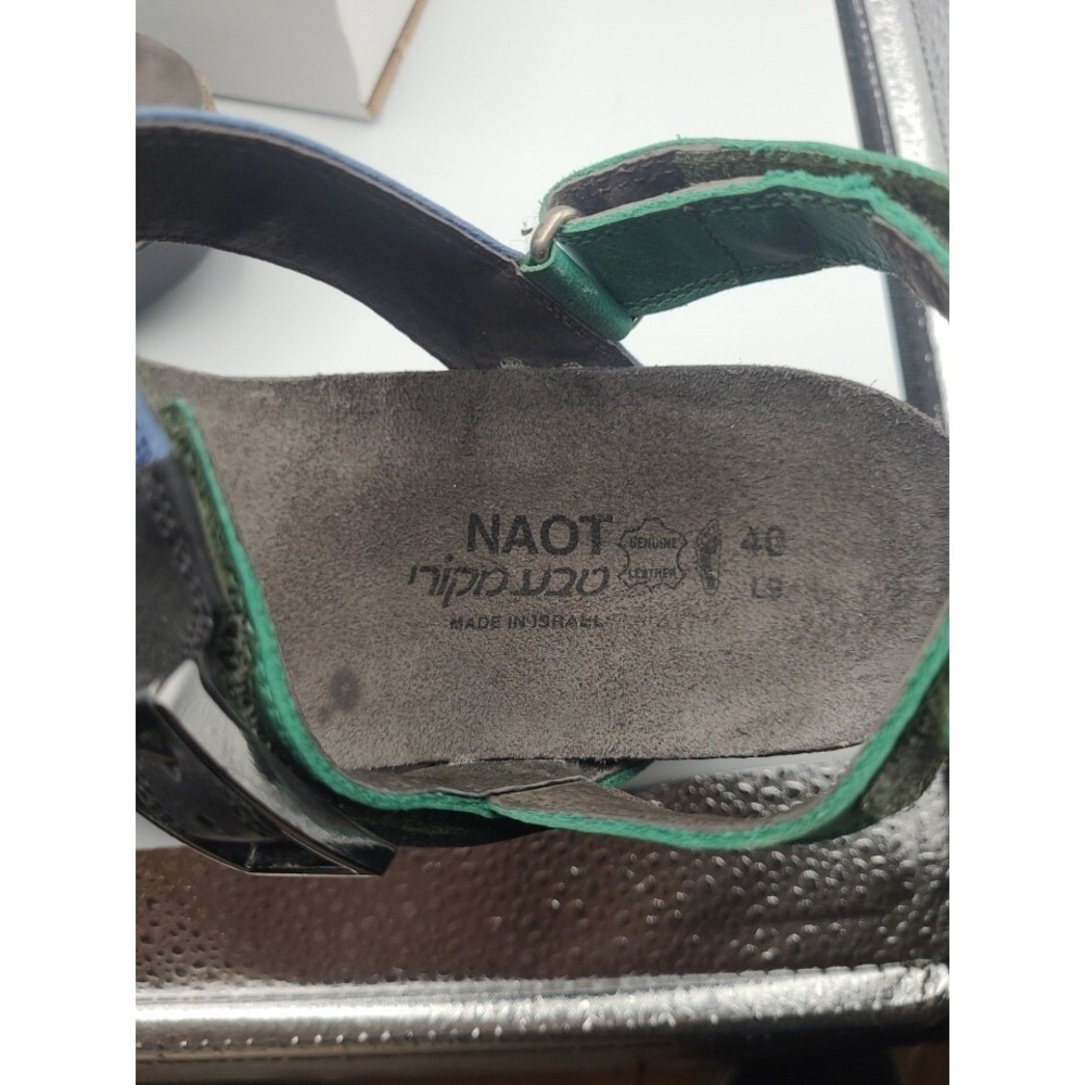 Naot Alpha Blue Green Leather Wedge Sandals Size 9 (EU 40) Comfort Strappy Shoes - Picture 10 of 12